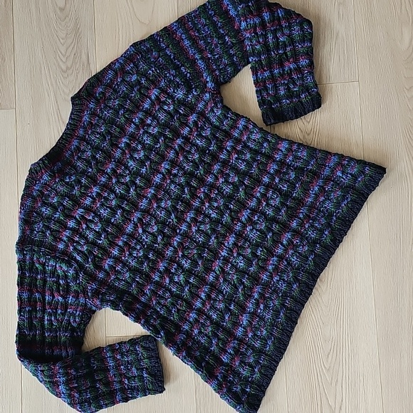 Liz Claiborne Aran Cable Knit Striped Ramie Granny Pullover Sweater Medium - Picture 12 of 12